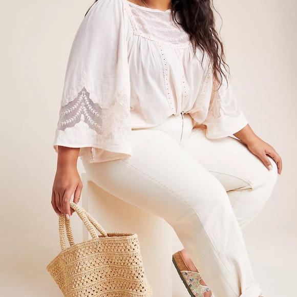 NEW ANTHROPOLOGIE Valentia Lace Peasant Boho Victorian Blouse Top SZ 24 W